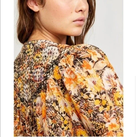 Free People Cool Meadow Printed Top in Midnight Combo Medium - Picture 4 of 13